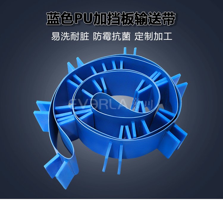 藍(lán)色PU<a href='http://m.hookf.cn/shusongdai/' target='_blank'><u>輸送帶</u></a>加擋板